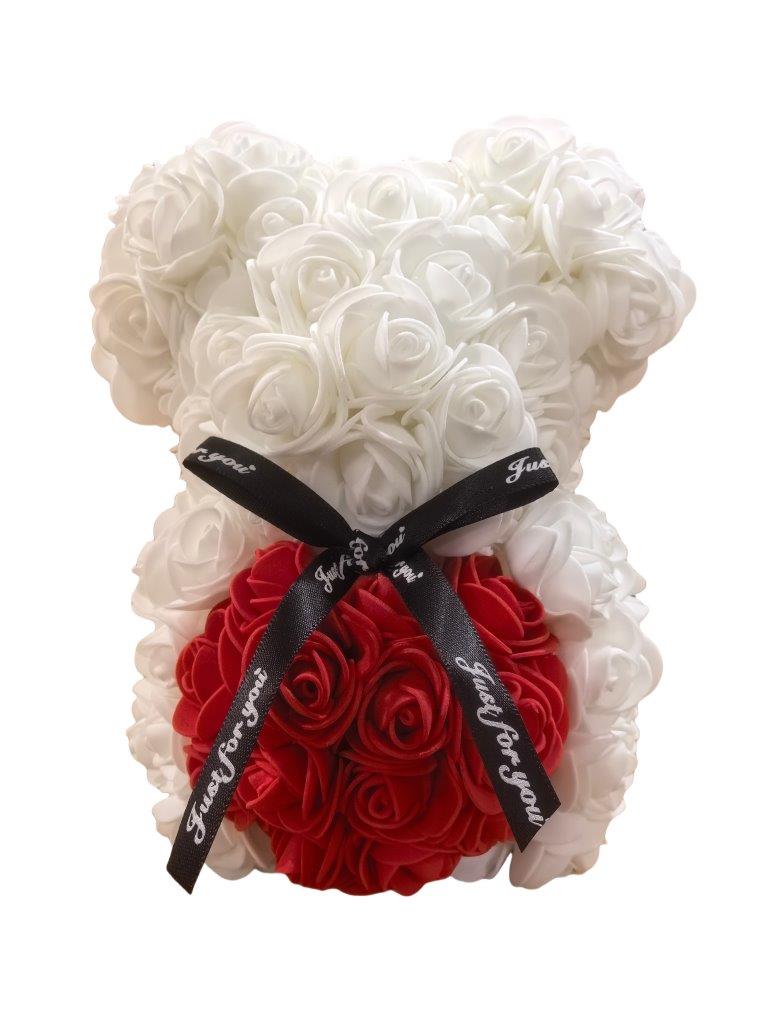 Rosenbär in Weiß mit rotem Herz – 19,5 cm Höhe – Inkl. Geschenkbox