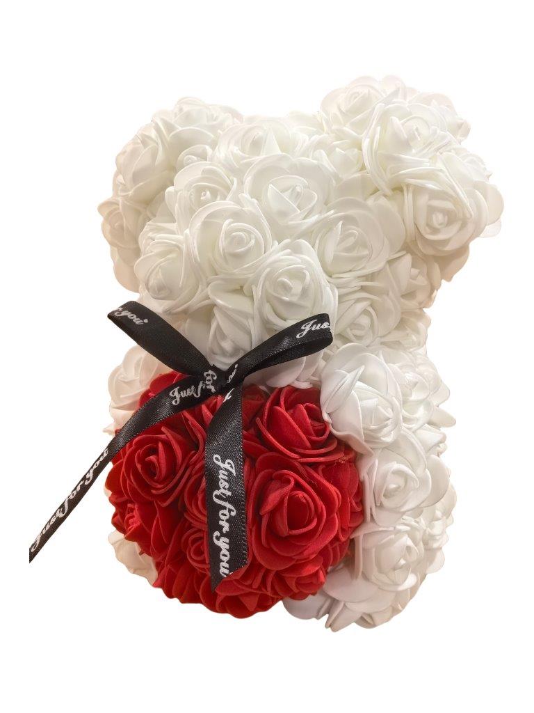 Rosenbär in Weiß mit rotem Herz – 19,5 cm Höhe – Inkl. Geschenkbox