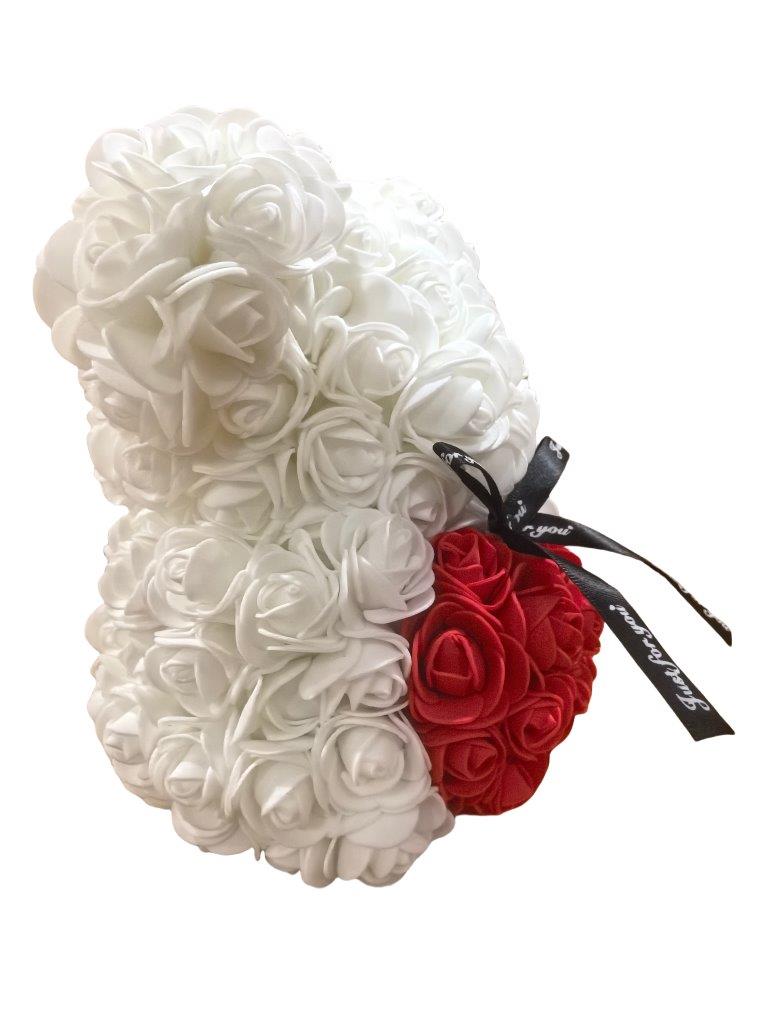 Rosenbär in Weiß mit rotem Herz – 19,5 cm Höhe – Inkl. Geschenkbox