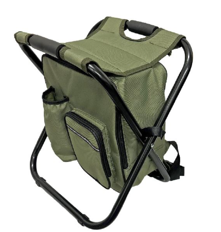 Sitzhocker faltbar als Rucksack mit Kühltasche – grün/schwarz