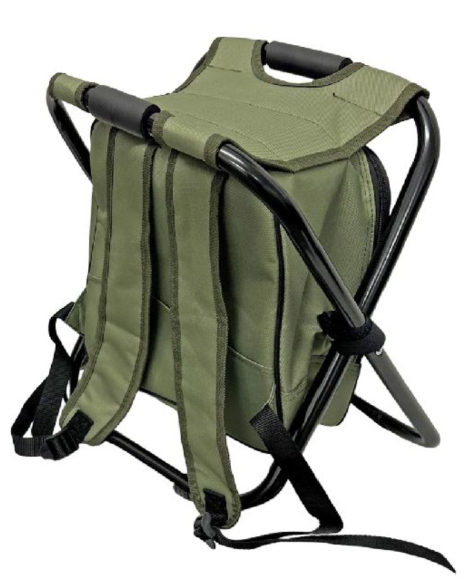 Sitzhocker faltbar als Rucksack mit Kühltasche – grün/schwarz
