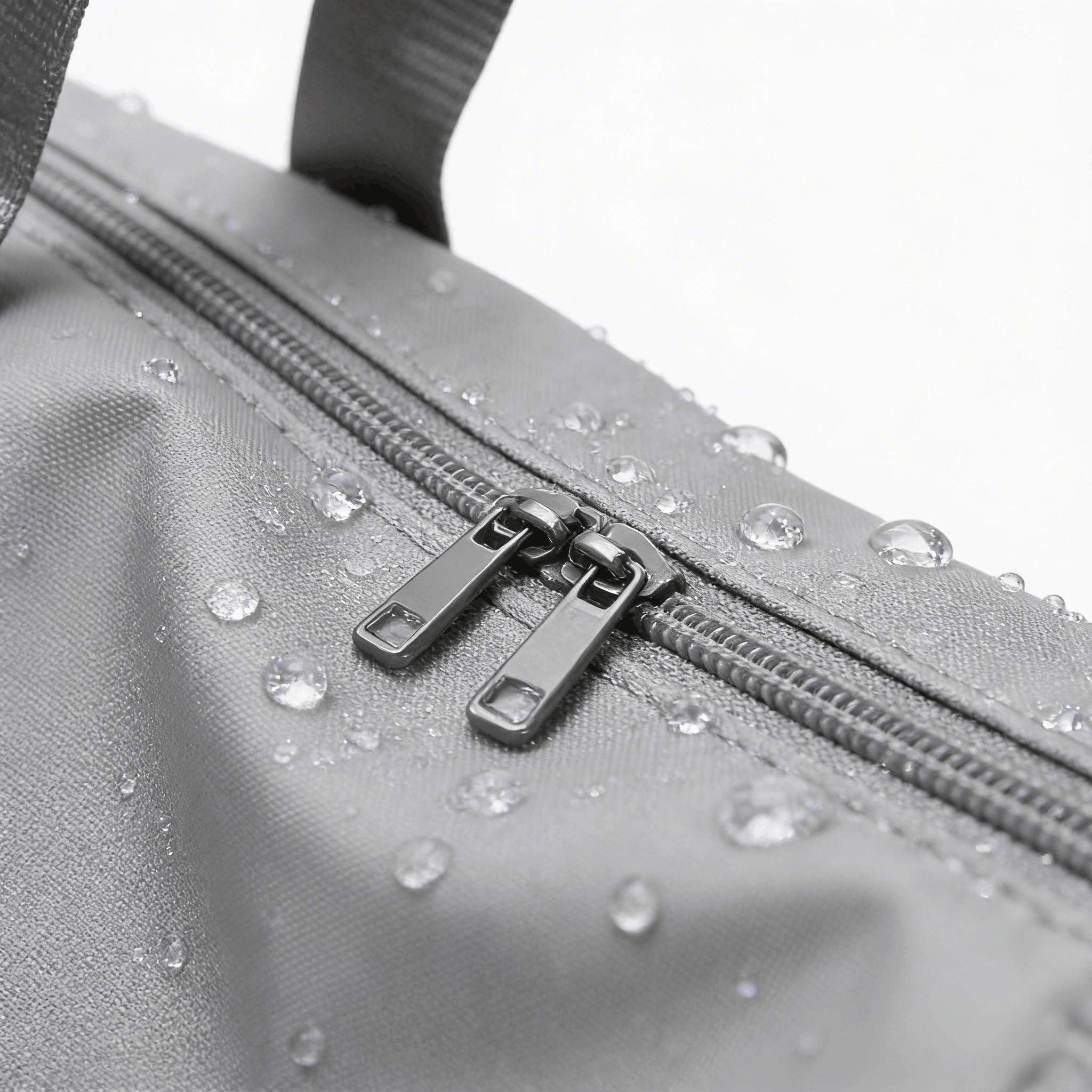 Detailansicht der wasserresistenten Oberfläche und der präzisen Reissverschluss-Verarbeitung des SwissBella Horizon Weekenders.
