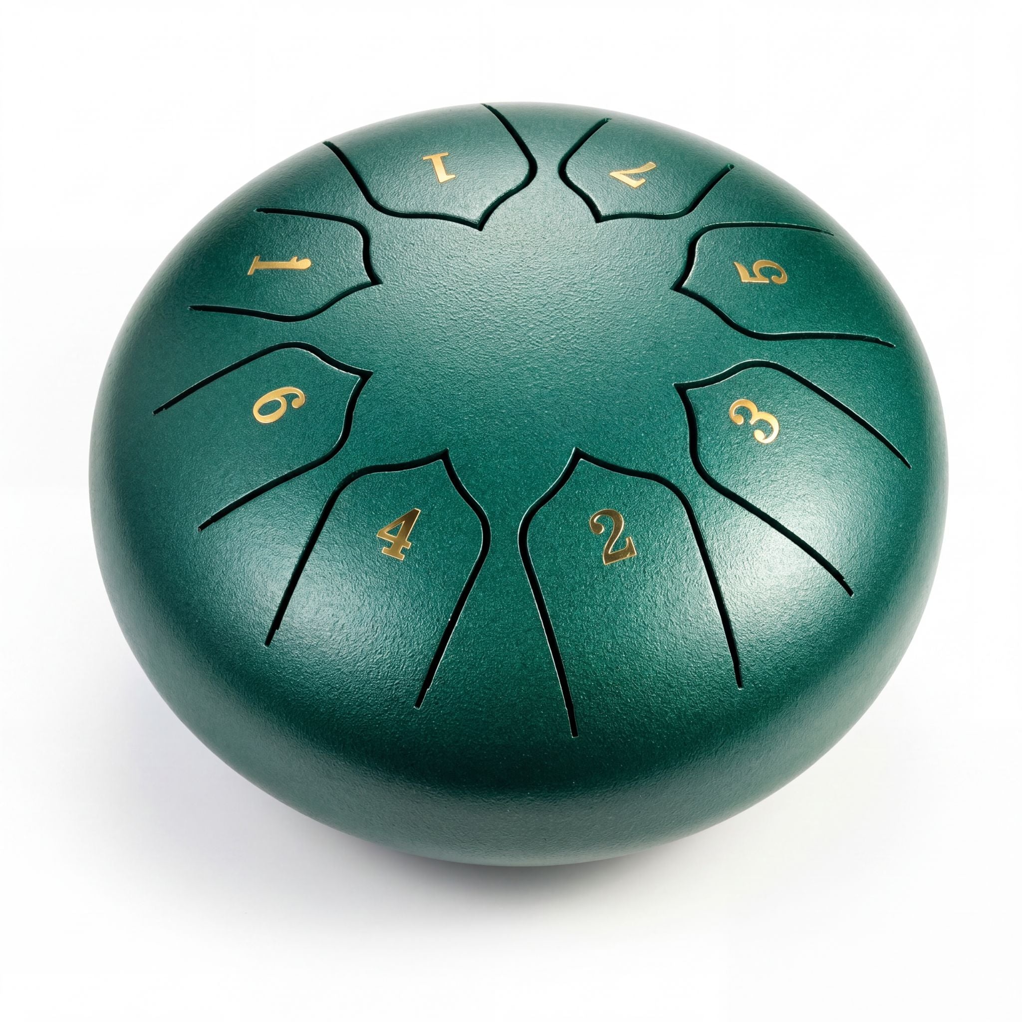 6 Zoll SwissZen One Zungentrommel in Deep Emerald Grün mit acht Klangzungen für Yoga-Begleitung und klangliche Entspannung.