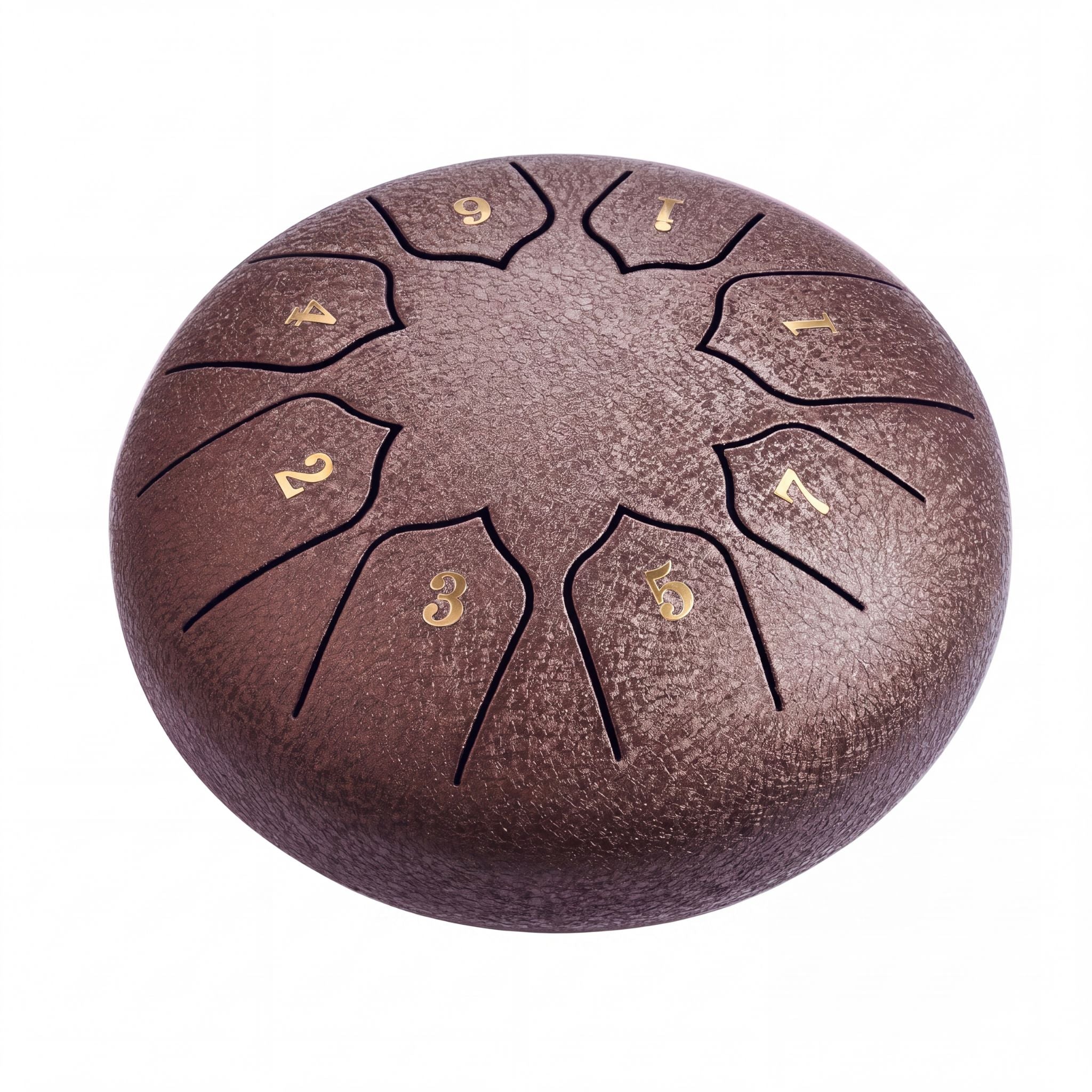 SwissZen One Meditationsinstrument in Earth Bronze mit strukturierter Oberfläche und goldfarbenen Zahlen für intuitives Musizieren.