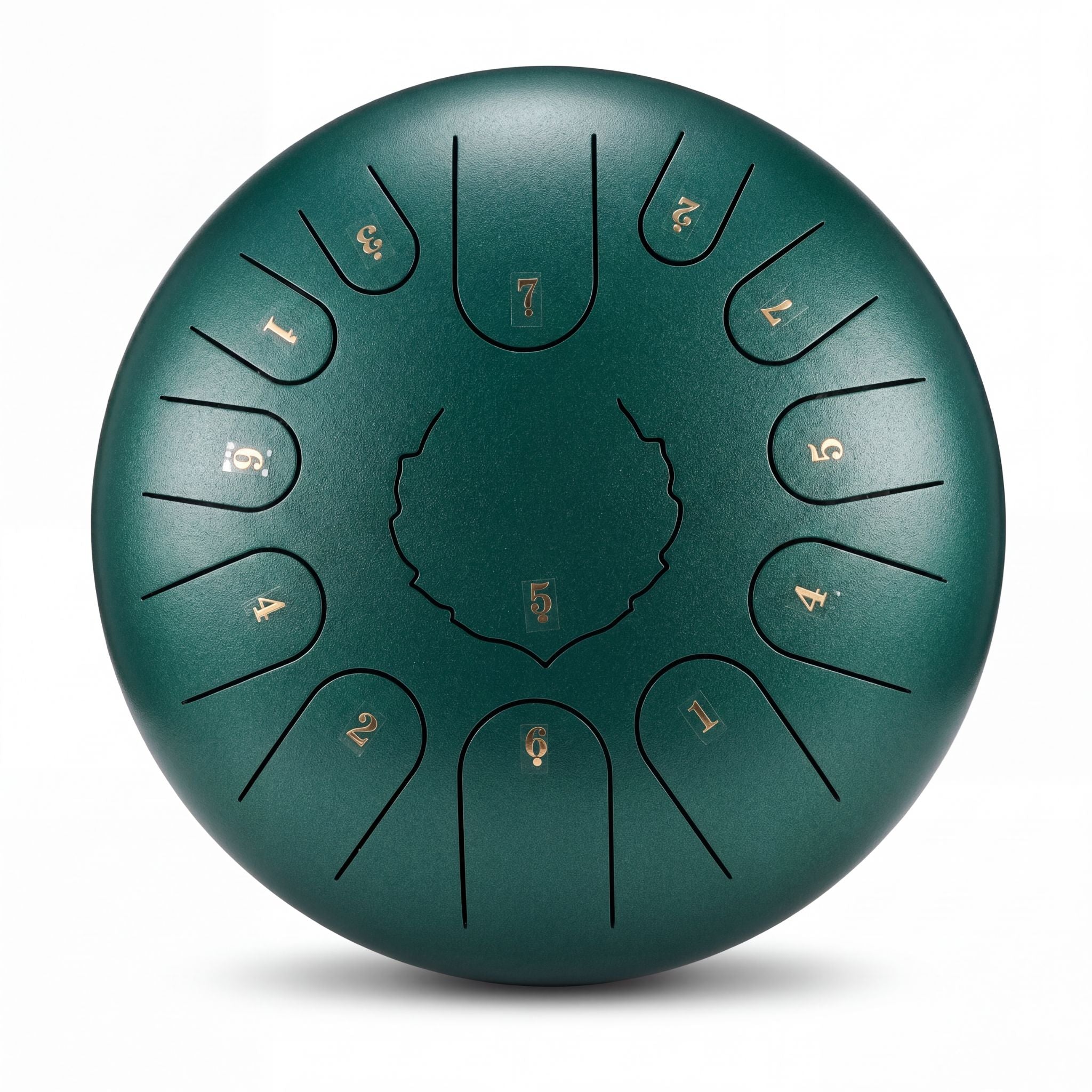 SwissZen Pro Zungentrommel 13 Töne 12 Zoll (30cm) in Deep Emerald Green mit Goldgravur, makellose Studioaufnahme.