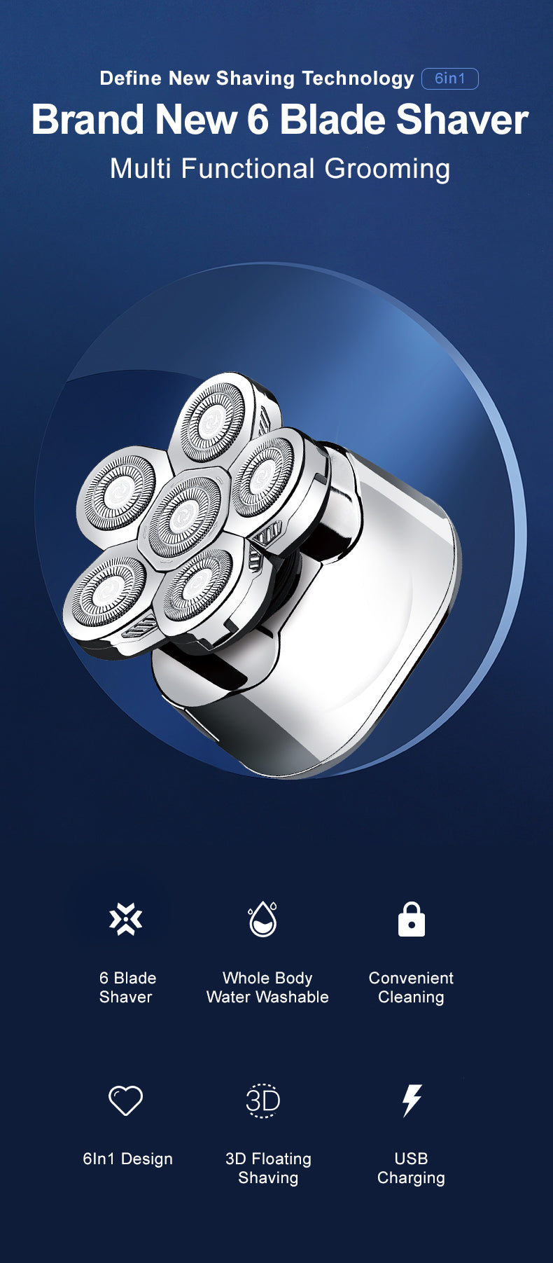 SilverShave™ - 6-in-1 Herrenrasierer - Wiederaufladbar & Wasserdicht - Für Glatze & Bart - SwissGadget