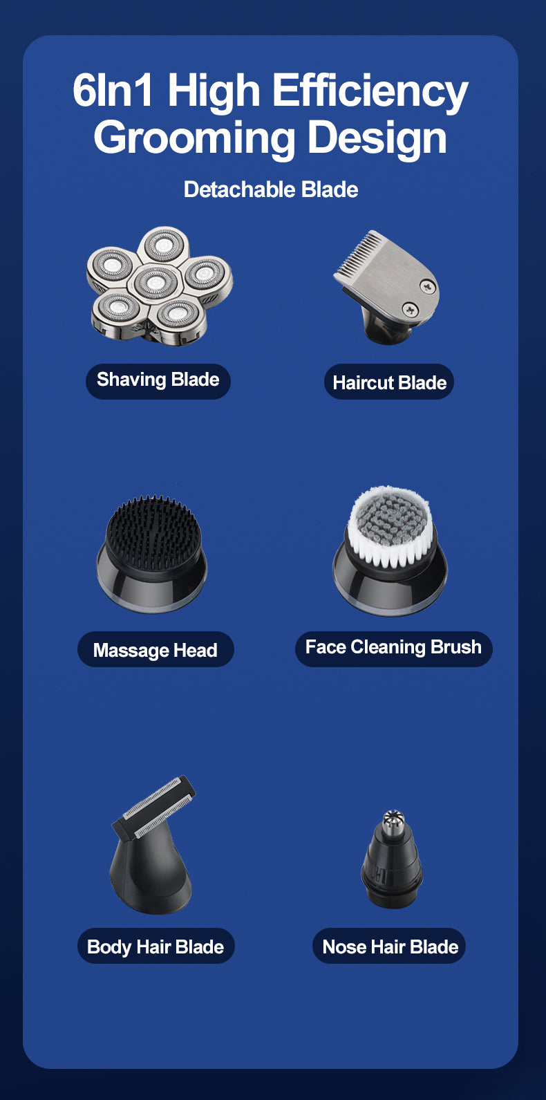 SilverShave™ - 6-in-1 Herrenrasierer - Wiederaufladbar & Wasserdicht - Für Glatze & Bart - SwissGadget