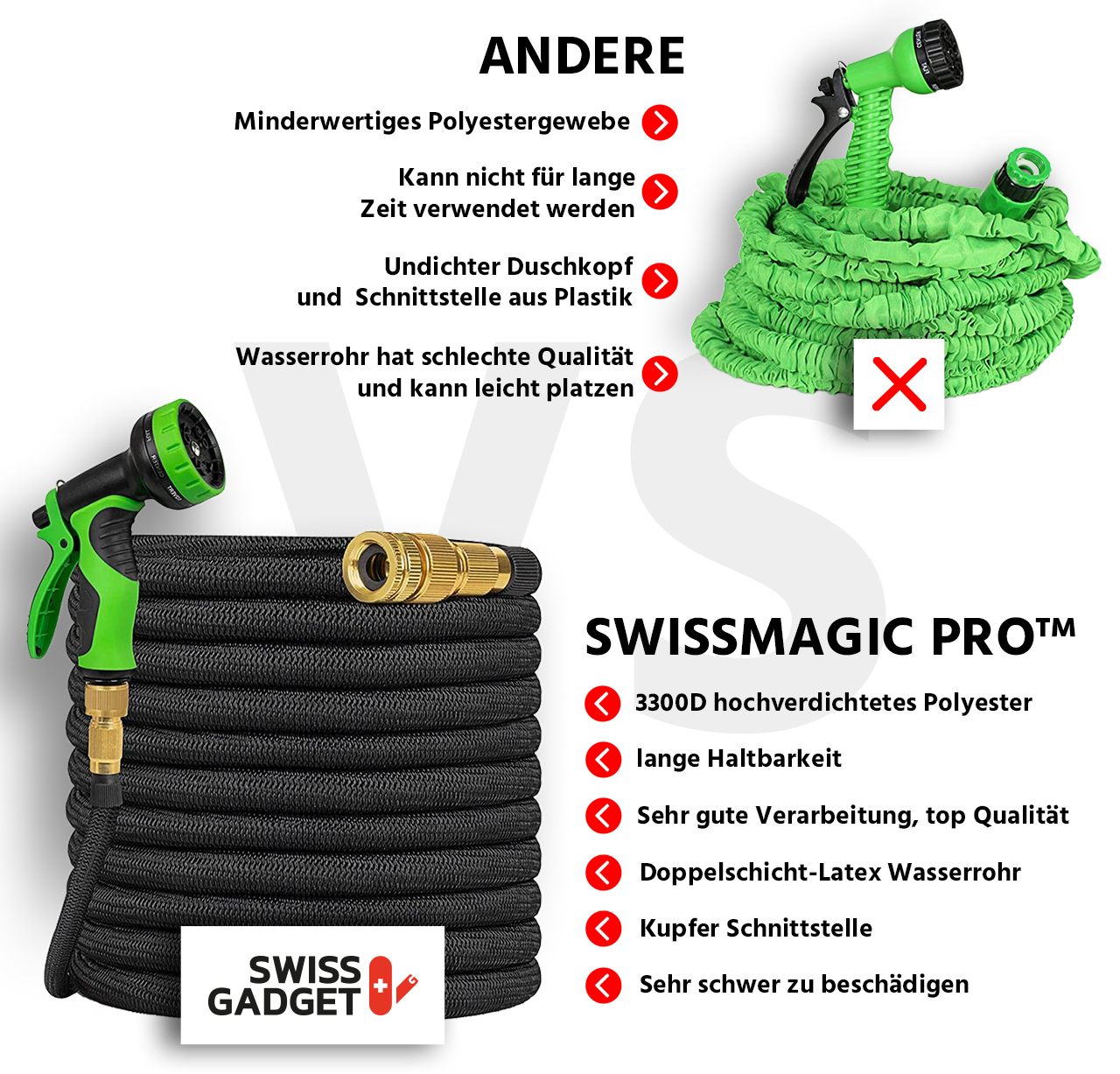 SwissMagic Pro™ - Flexibler Gartenschlauch bis 30m - SwissGadget