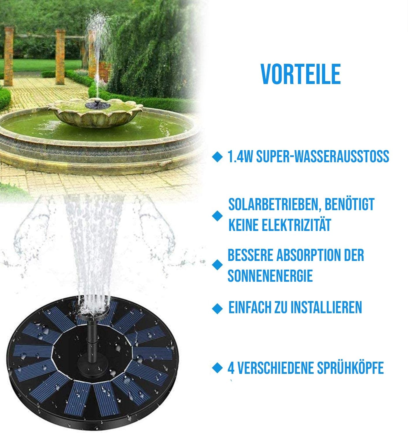 SwissFountain™ - Solar Springbrunnen 16cm - SwissGadget