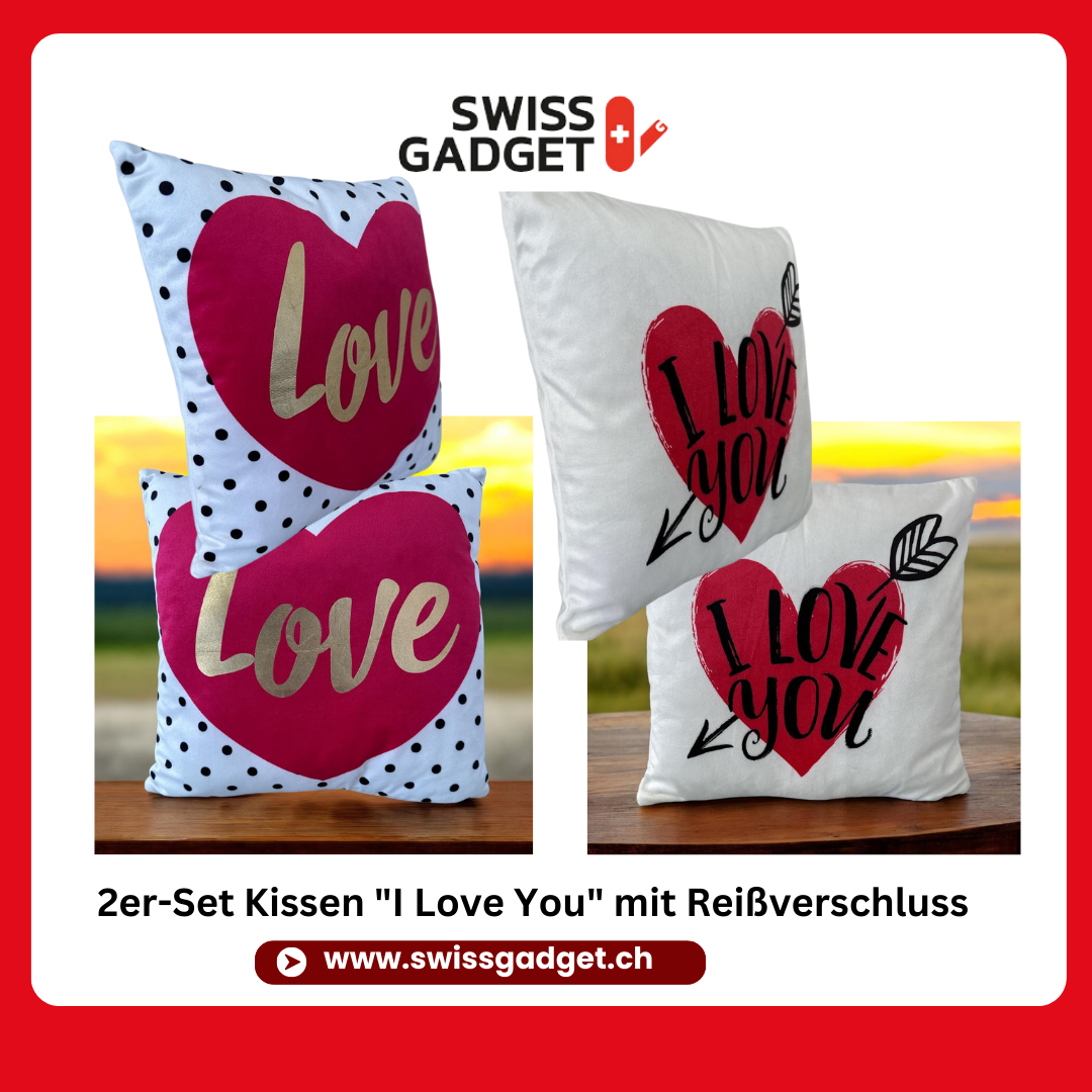 2er-Set Kissen  "I Love You" mit Reißverschluss