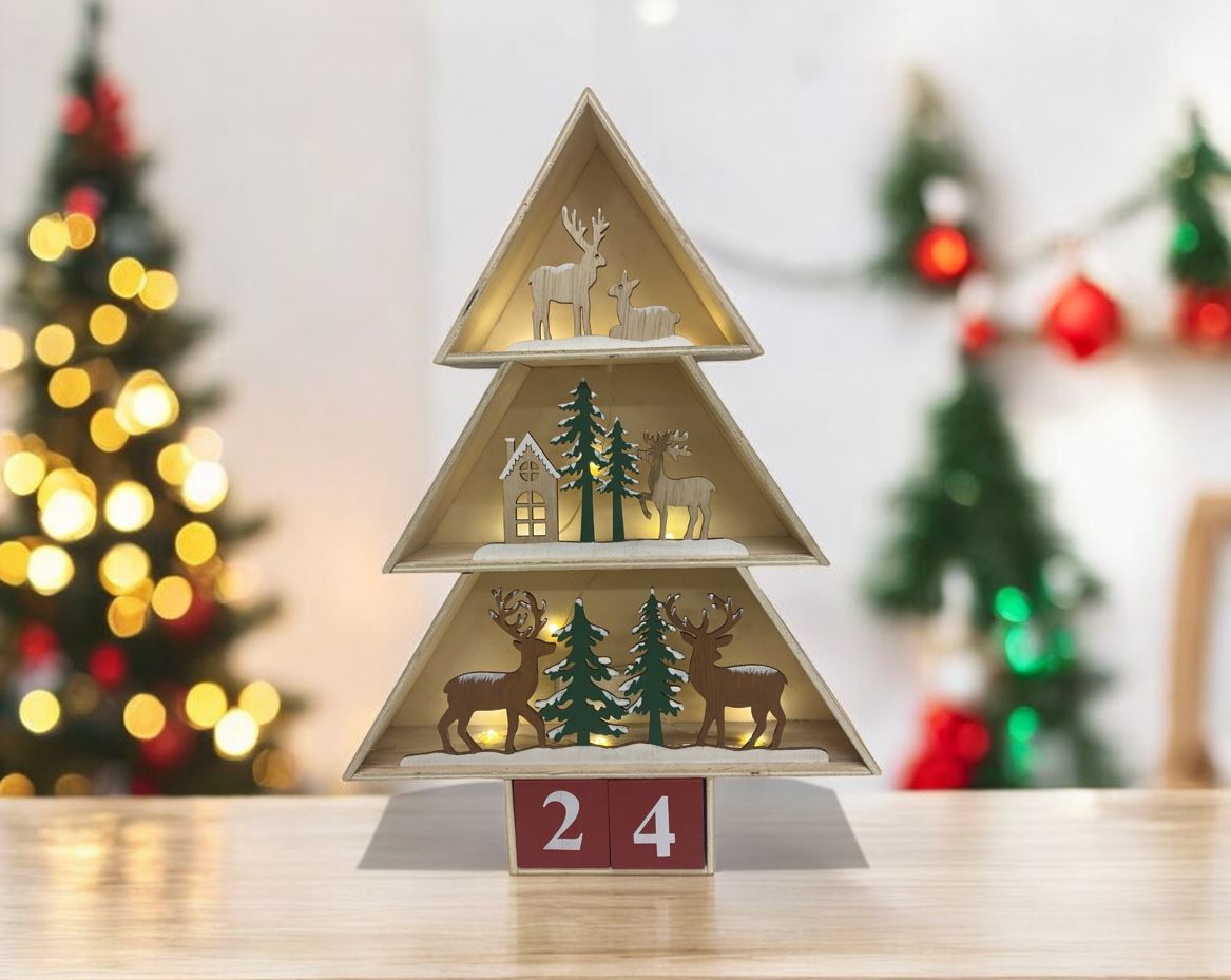 LED Tannenbaum Diorama mit Adventskalender und 10 LEDs