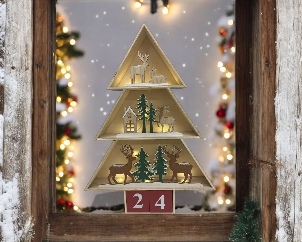 LED Tannenbaum Diorama mit Adventskalender und 10 LEDs