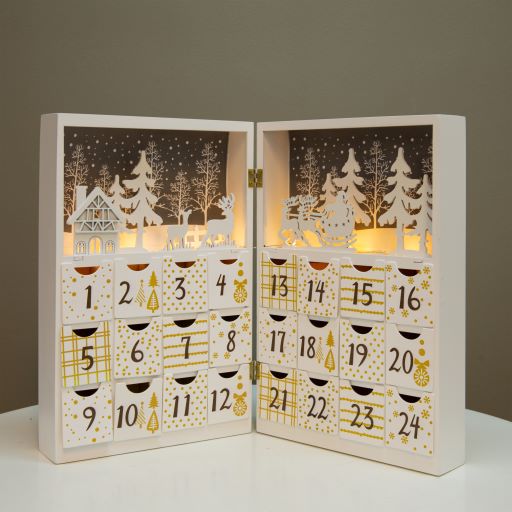 LED Adventskalender aus Holz, befüllbar – Weiß