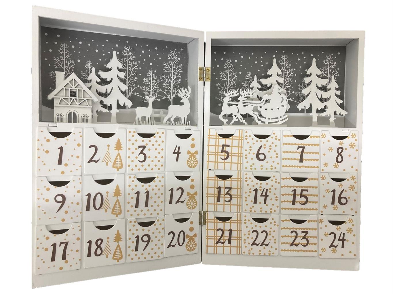 LED Adventskalender aus Holz, befüllbar – Weiß