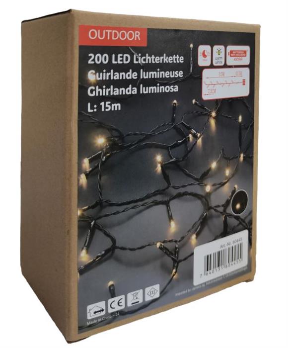 LED Outdoor Lichterkette 200 LED warmweißes Licht (Länge 15 m)