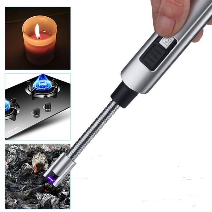 Lichtbogen USB-Stabfeuerzeug Flexi – Silber in Geschenkbox