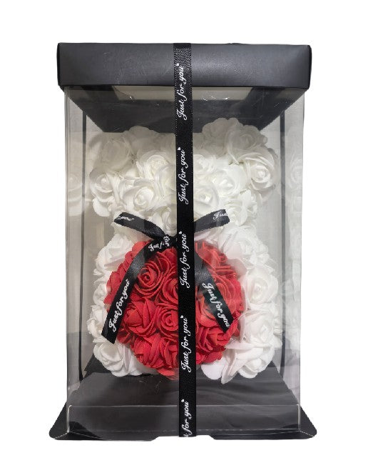 Rosenbär in Weiß mit rotem Herz – 19,5 cm Höhe – Inkl. Geschenkbox