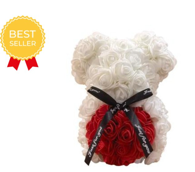 Rosenbär in Weiß mit rotem Herz – 19,5 cm Höhe – Inkl. Geschenkbox