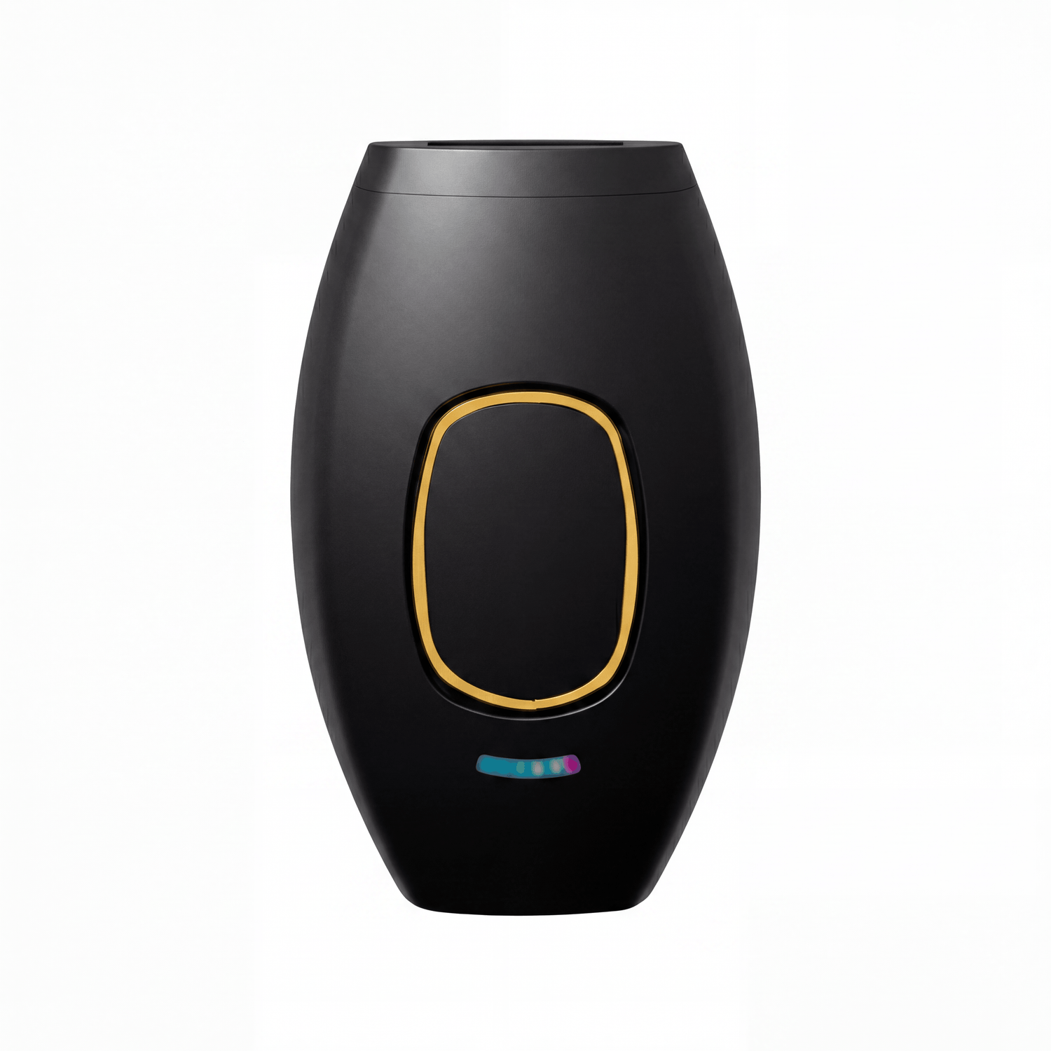 Elegantes SwissBella VelvetSkin™ Elite IPL-Gerät in Mattschwarz mit Goldakzenten, isoliert auf reinweissem Hintergrund. Farbvariante.