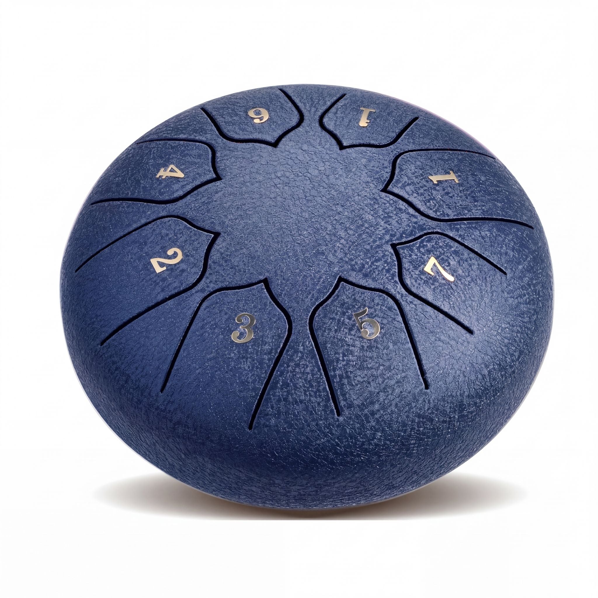 Handgefertigte SwissZen One Zungentrommel in tiefem Midnight Blue mit 8 harmonischen Klangzungen und präziser 432Hz Stimmung.