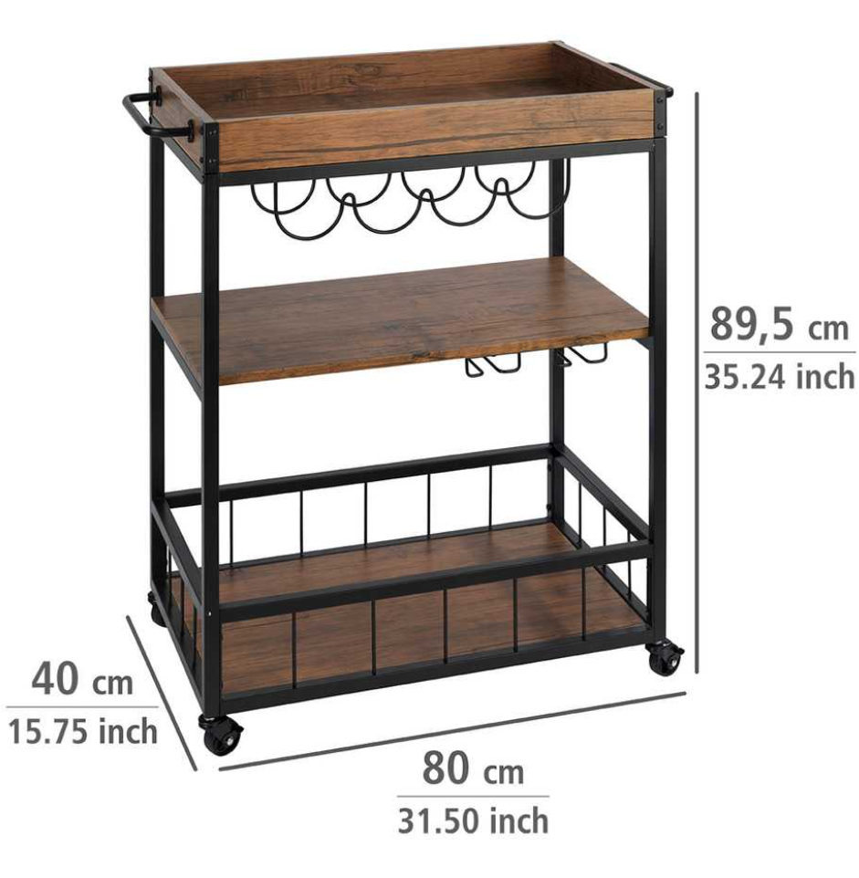 Küchenwagen Rustico mit Weinglashalter und Flaschenhalter